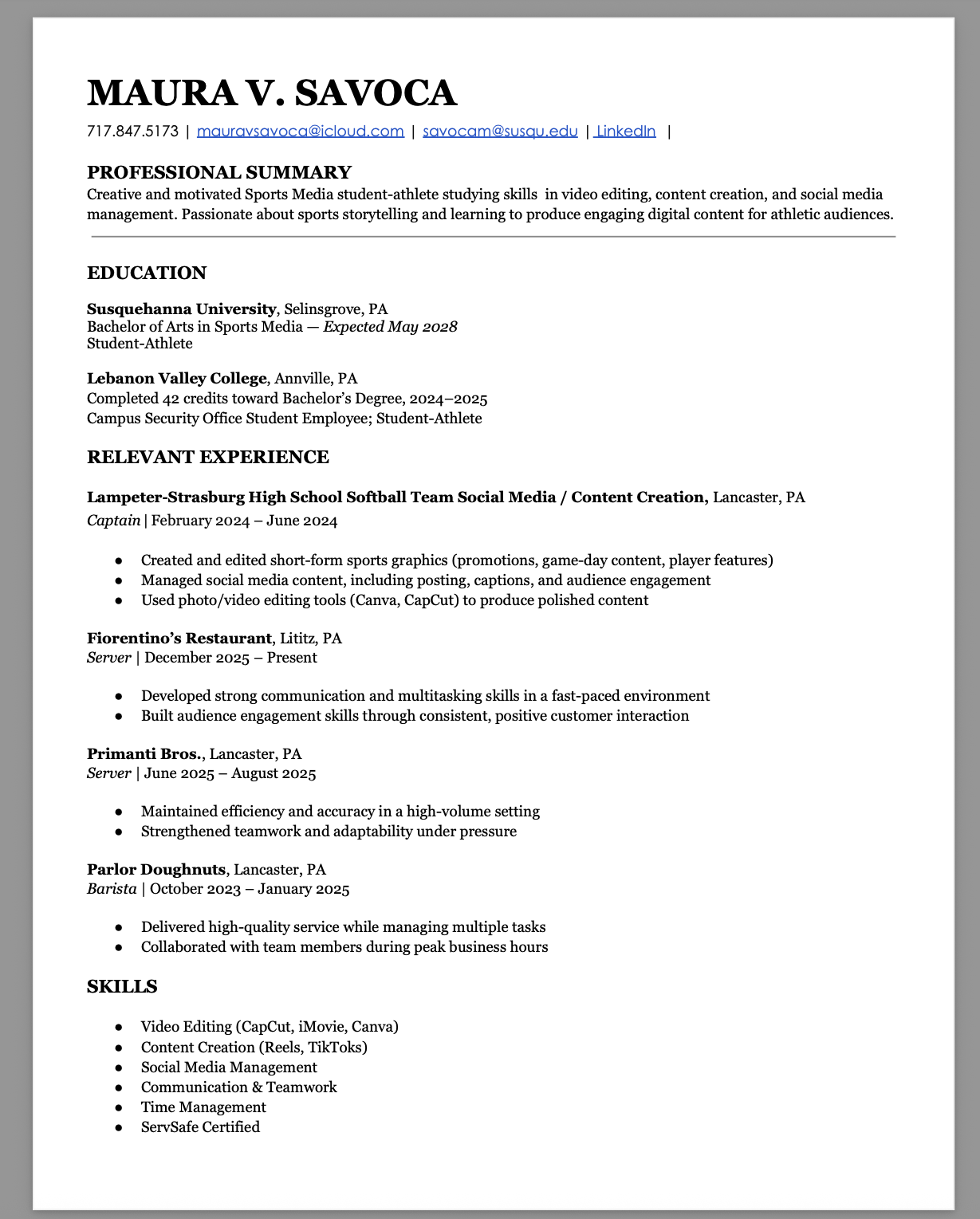 Maura Savoca Resume Image